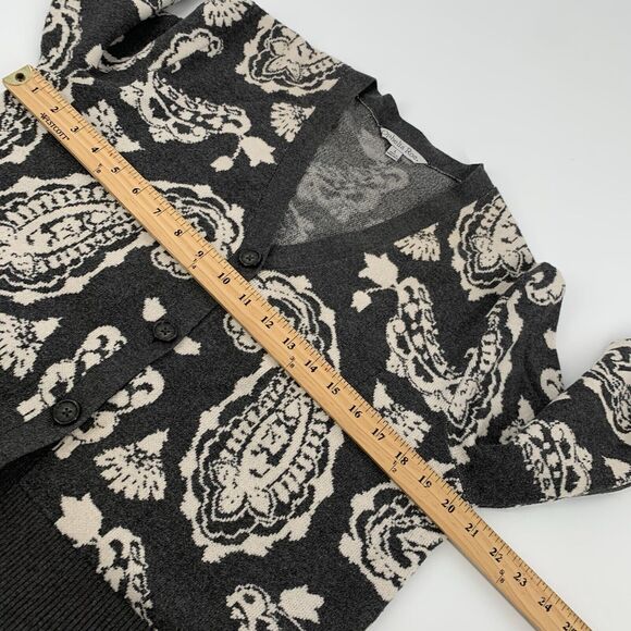 Ophelia Roe Knit V-Neck Paisley Print Button Front Cardigan Sweater Large Gray L - Picture 5 of 6